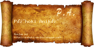Páhoki Anikó névjegykártya